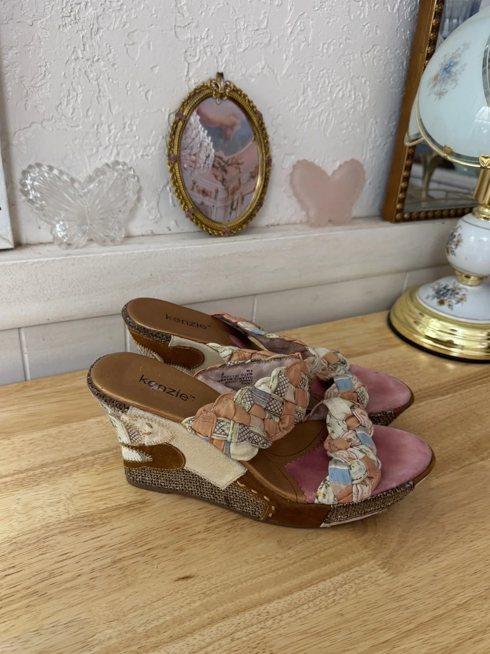 2000s Dreamy Whimsical Kenzie Patchwork Braided Platform Wedges Size 9 Y2K Fairy